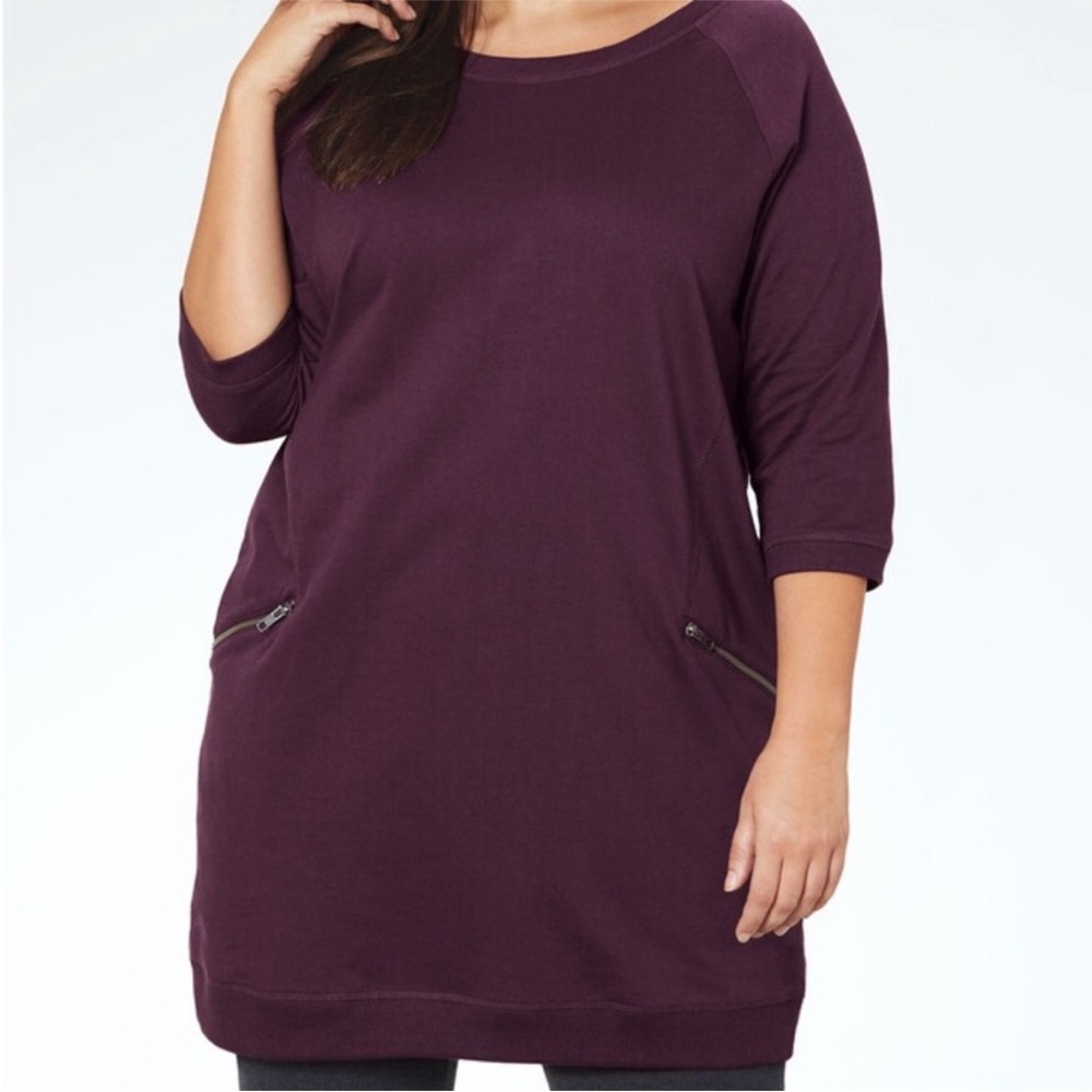 Ellos 1X French Terry Zip Pocket Tunic Wild Plum